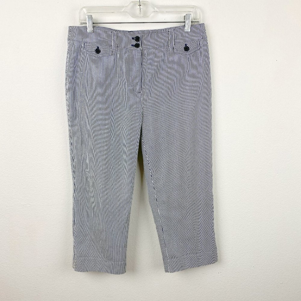 Jones New York Sport Women Capri Pants 10 Black White Pin Strip Stretch Cotton